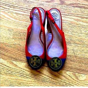 💜Tory Burch Alastair 🦋sling back ❤️. Blue and red color🦋
